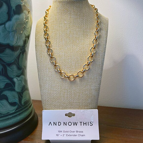 Macy’s “And Now Then” 18K Gold-Plated Chain Link Necklace - Picture 1 of 6